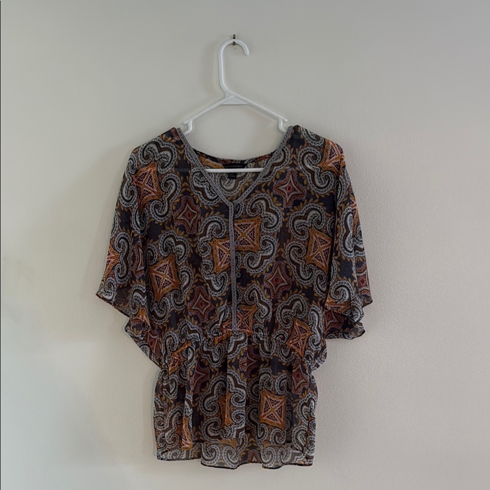 Banana Republic Orange Brown Flutter Sleeve Blouse